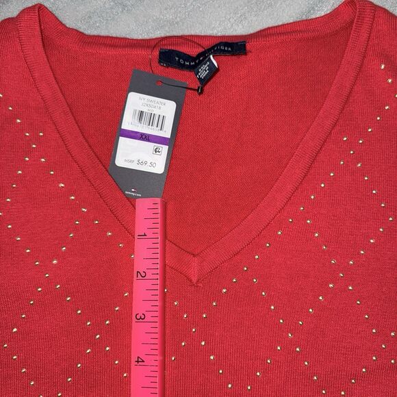 Tommy Hilfiger Women Ivy Pullover Long Sleeve V-Neck Sweater XXL Red - Picture 7 of 9